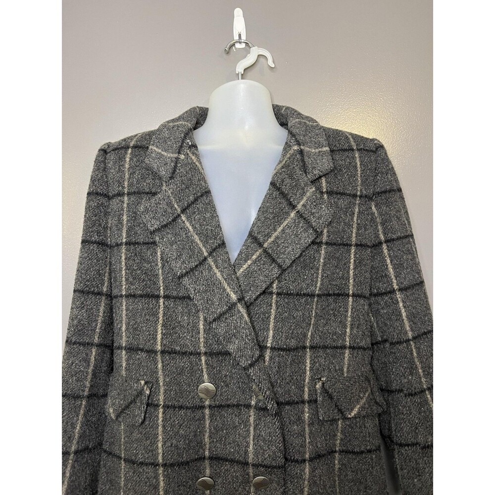 Bert Newman Coat Womens 14P Petite Gray Plaid Wool Tweed Double Breasted Lined